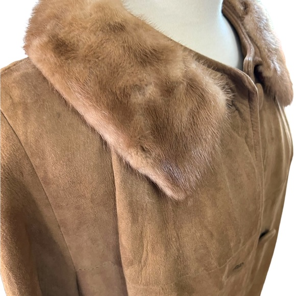 VINTAGE SUEDE AND FUR COAT BROWN - Picture 10 of 12